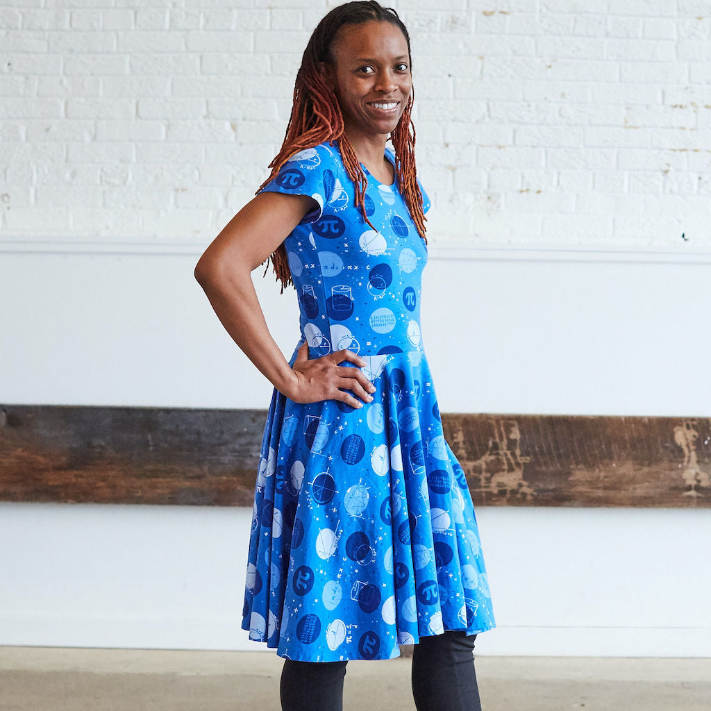 "Blueberry Pi" Math Dots Short Sleeve Super Twirler Dress with Pockets - Adult