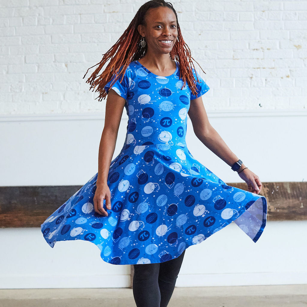 &quot;Blueberry Pi&quot; Math Dots Short Sleeve Super Twirler Dress with Pockets - Adult