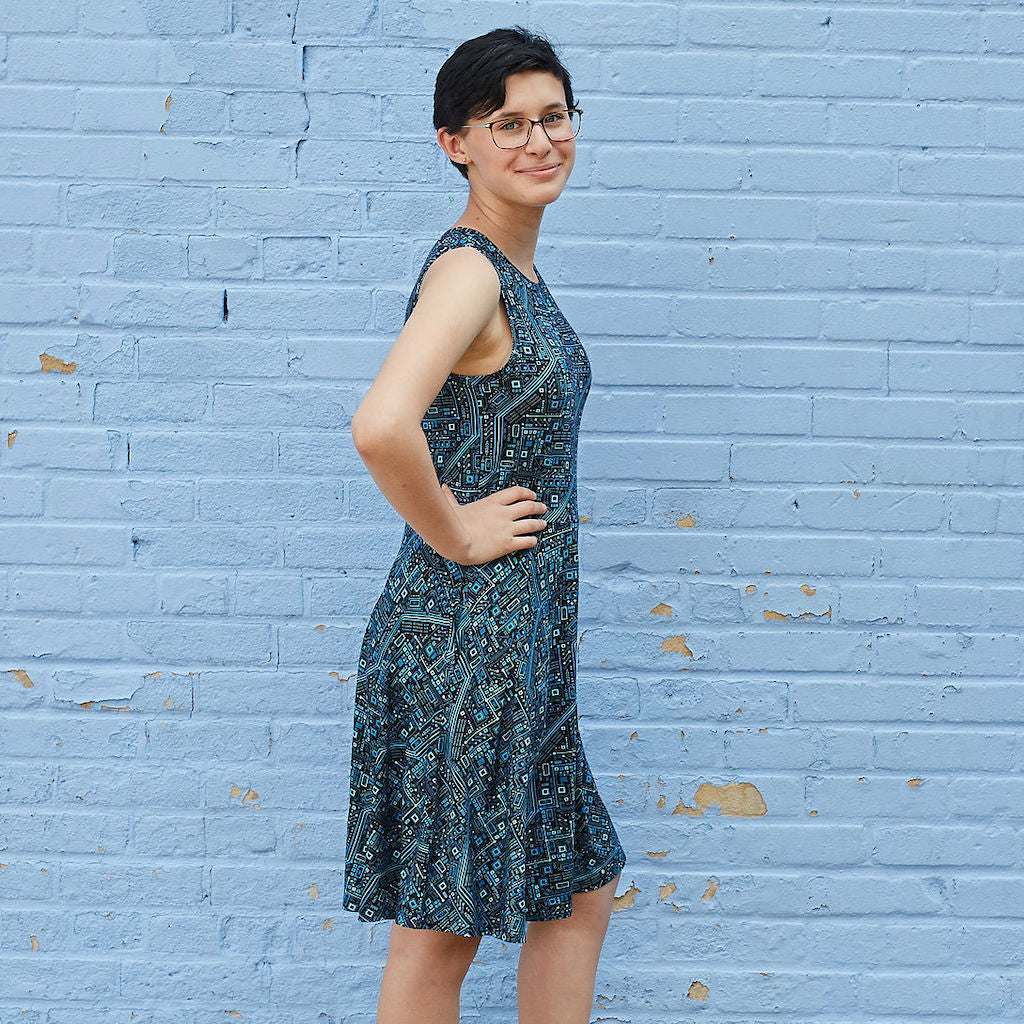 “Up to Code” Circuits Knee-Length Stretchy Sleeveless Dress with Pockets - Adult