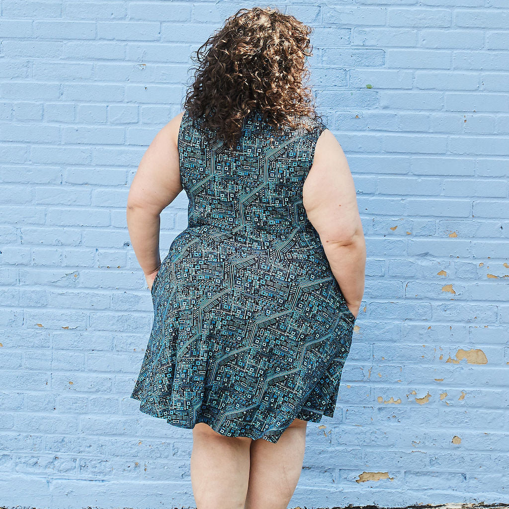 “Up to Code” Circuits Knee-Length Stretchy Sleeveless Dress with Pockets - Adult