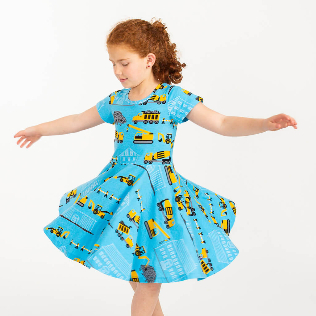 "Groundbreaker" Construction Trucks Short Sleeve Super Twirler Dress