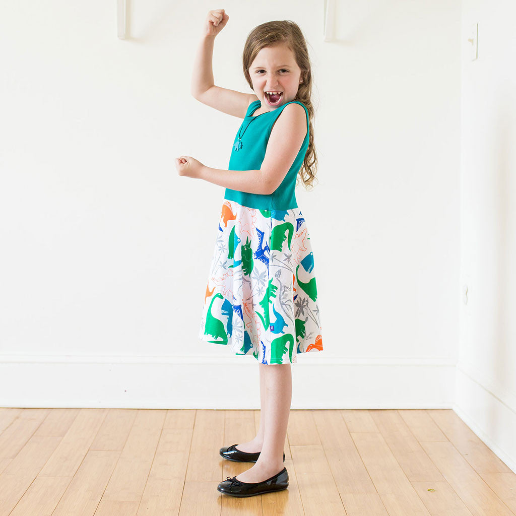 &quot;Mesozoic Mischief&quot; Dinosaurs Twirly Play Dress with Pockets