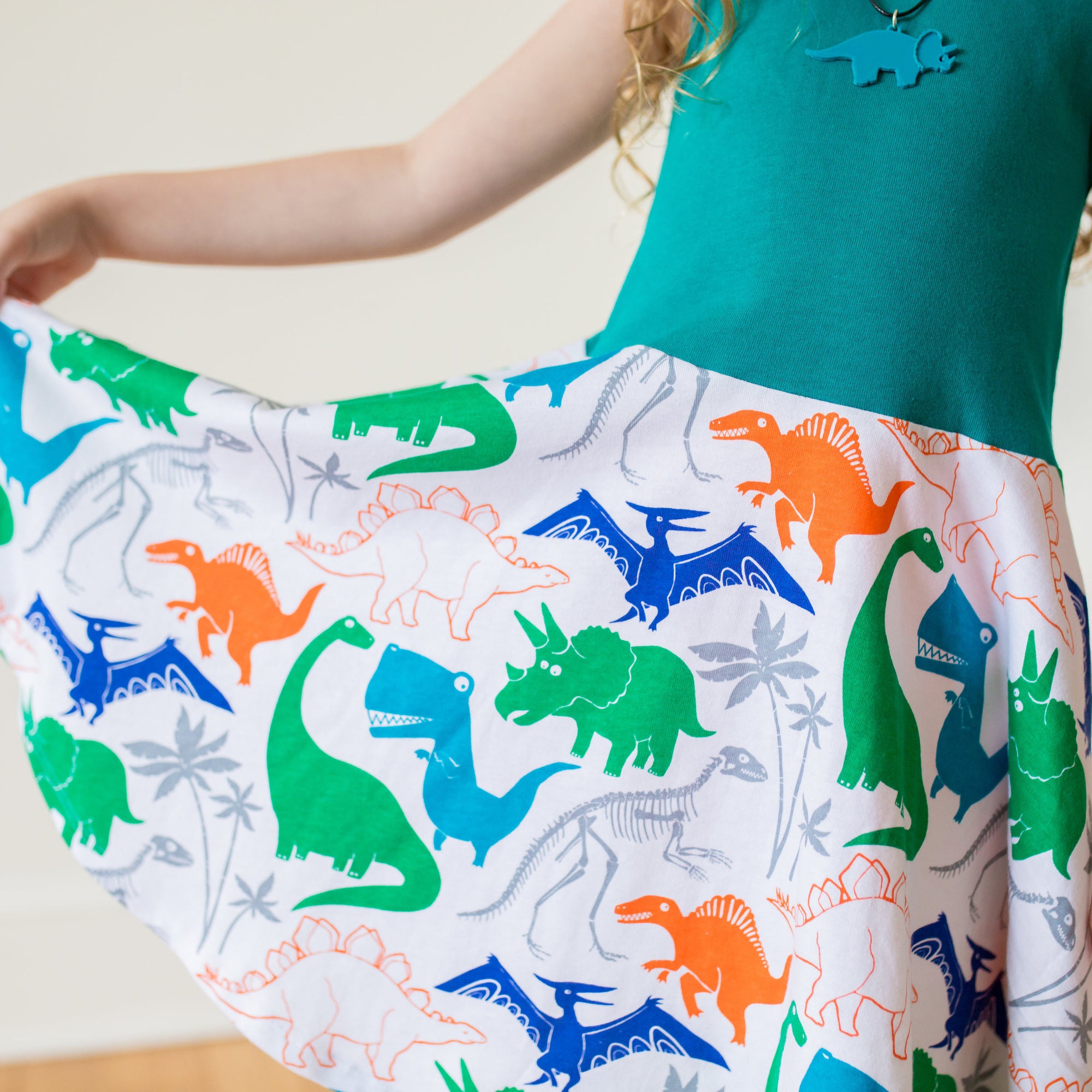 "Mesozoic Mischief" Dinosaurs Twirly Play Dress with Pockets