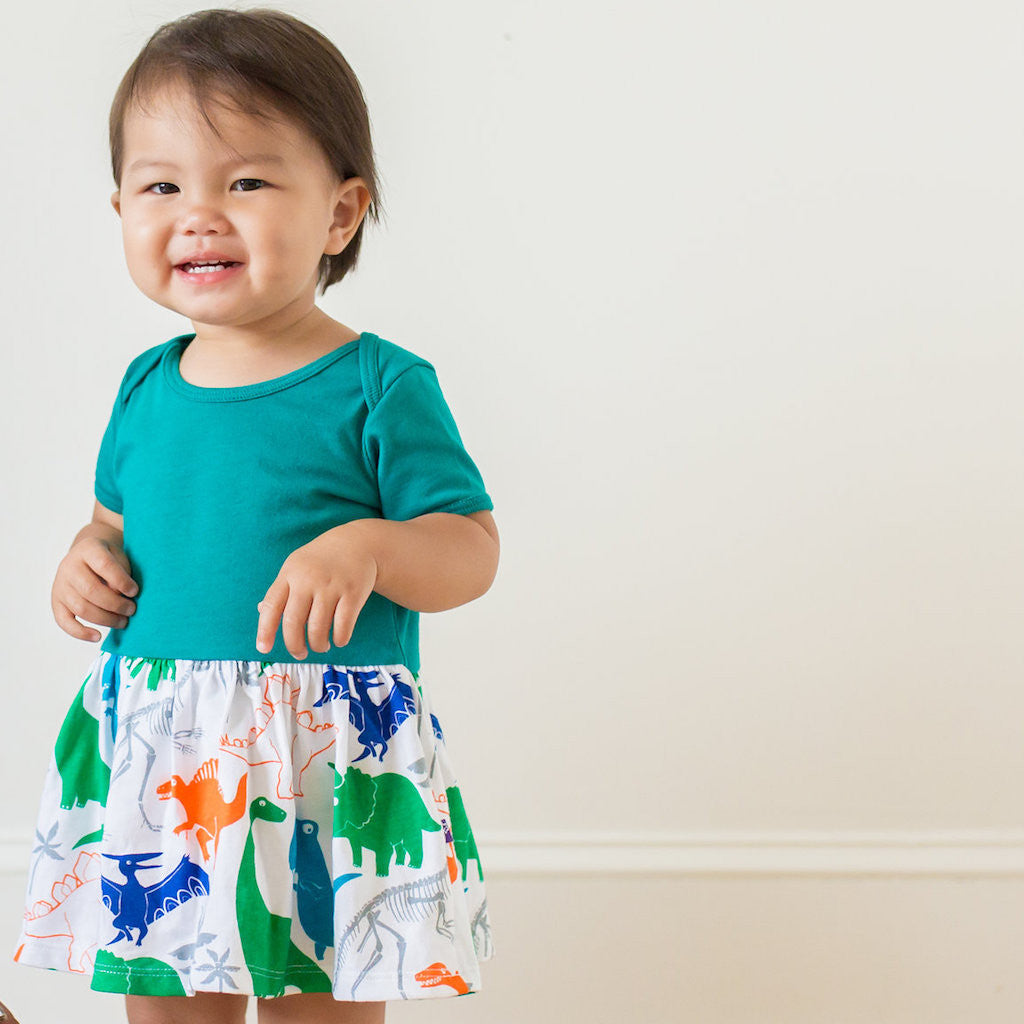 "Mesozoic Mischief" Dinosaurs Snapsuit Dress