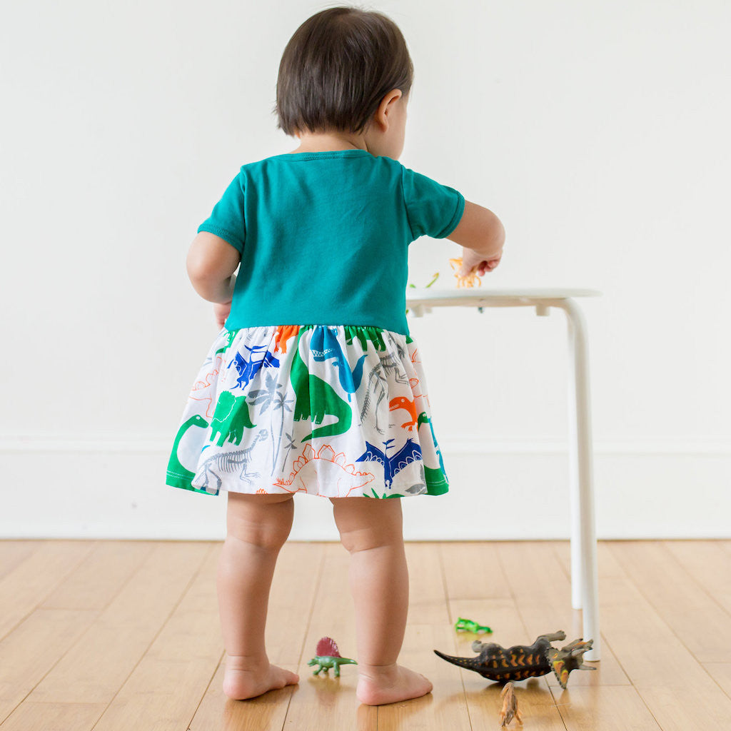 "Mesozoic Mischief" Dinosaurs Snapsuit Dress