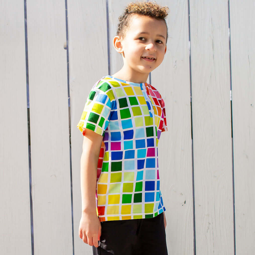 Rainbow Blocks Henley Short Sleeve Tee Shirt