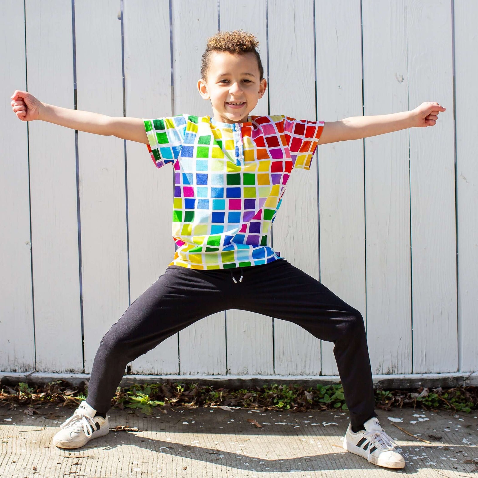 Rainbow Blocks Henley Short Sleeve Tee Shirt