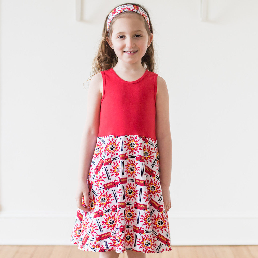 "Rescue Ready" Fire Engine Twirly Play Dress with Pockets