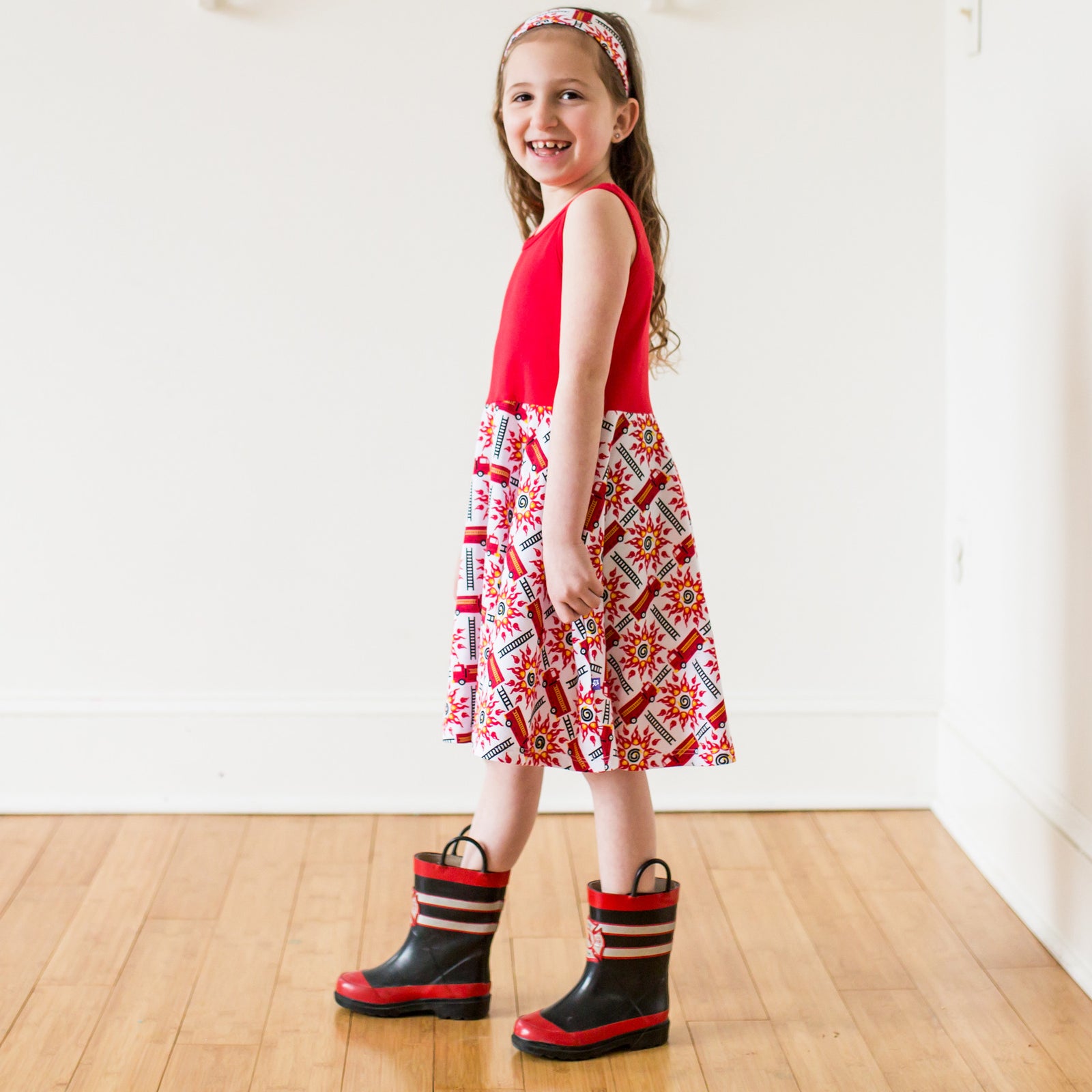 "Rescue Ready" Fire Engine Twirly Play Dress with Pockets