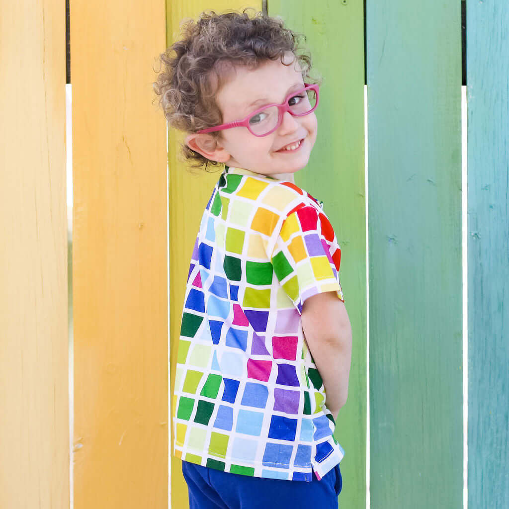 Rainbow Blocks Henley Short Sleeve Tee Shirt