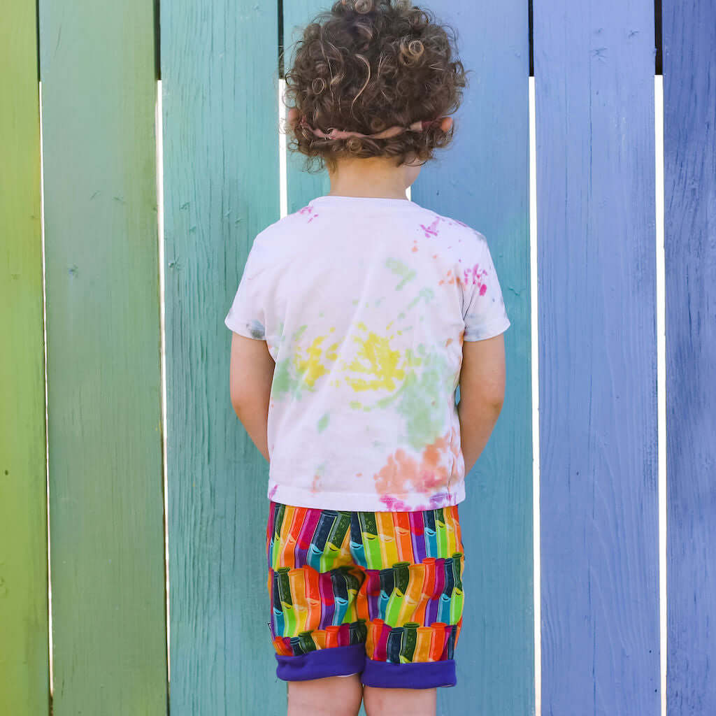 "Test the Rainbow" Test Tubes Drawstring Cuffed Shorts with Pockets