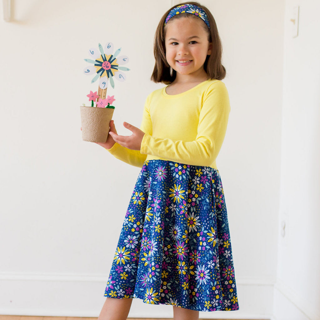 &quot;Roots and STEMs&quot; Math Garden Twirly Play Dress with Pockets and Long Sleeves