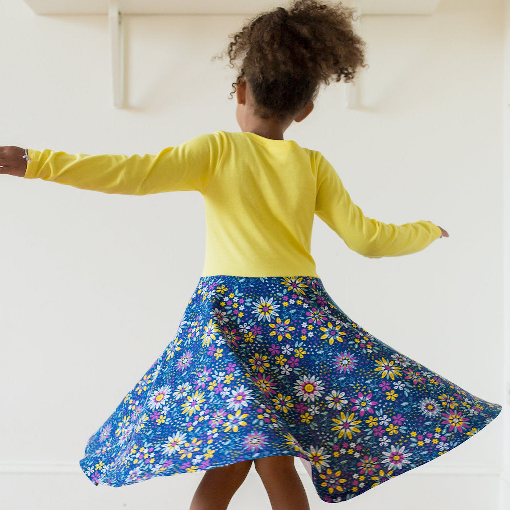"Roots and STEMs" Math Garden Twirly Play Dress with Pockets and Long Sleeves