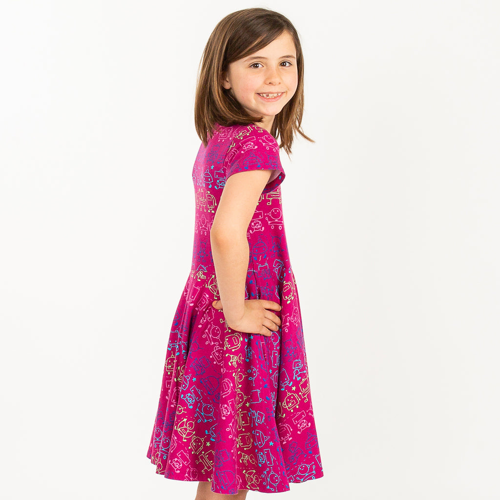 "Boogie Bots" Robots Short Sleeve Super Twirler Dress