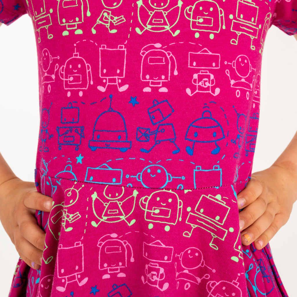 "Boogie Bots" Robots Short Sleeve Super Twirler Dress