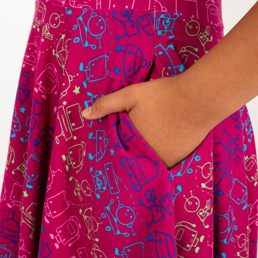 "Boogie Bots" Robots Short Sleeve Super Twirler Dress