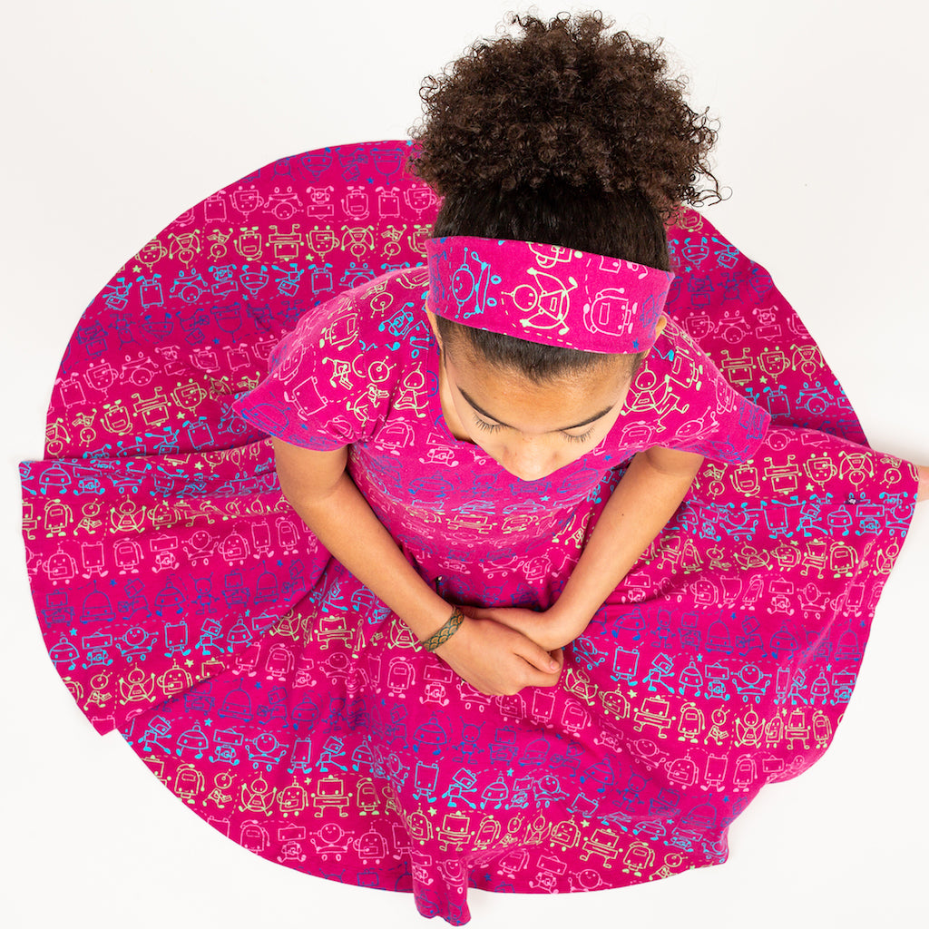 "Boogie Bots" Robots Short Sleeve Super Twirler Dress