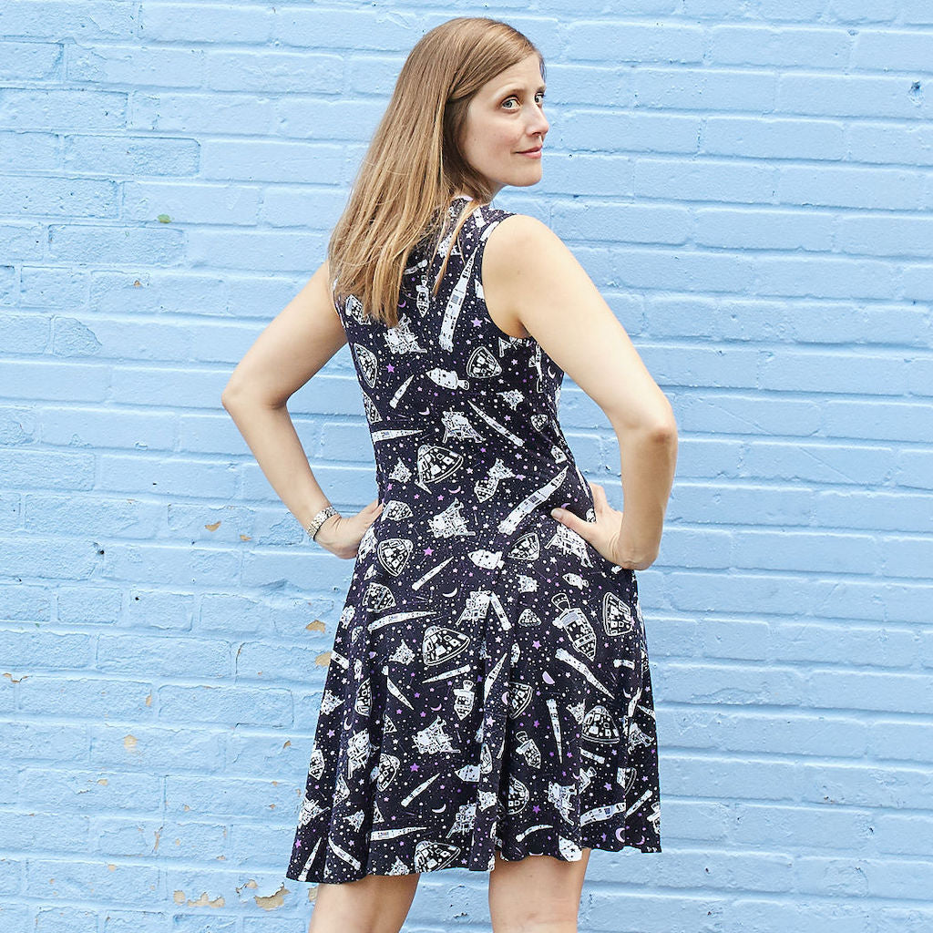“One Giant Leap” Moon Landing Anniversary Knee-Length Stretchy Sleeveless Dress with Pockets - Adult