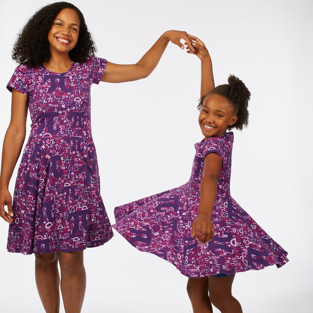 “I Spy Pi” Math Short Sleeve Super Twirler Dress with Pockets - Adult