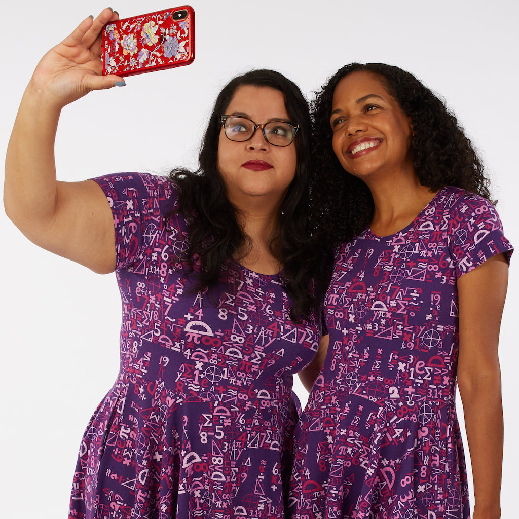 “I Spy Pi” Math Short Sleeve Super Twirler Dress with Pockets - Adult