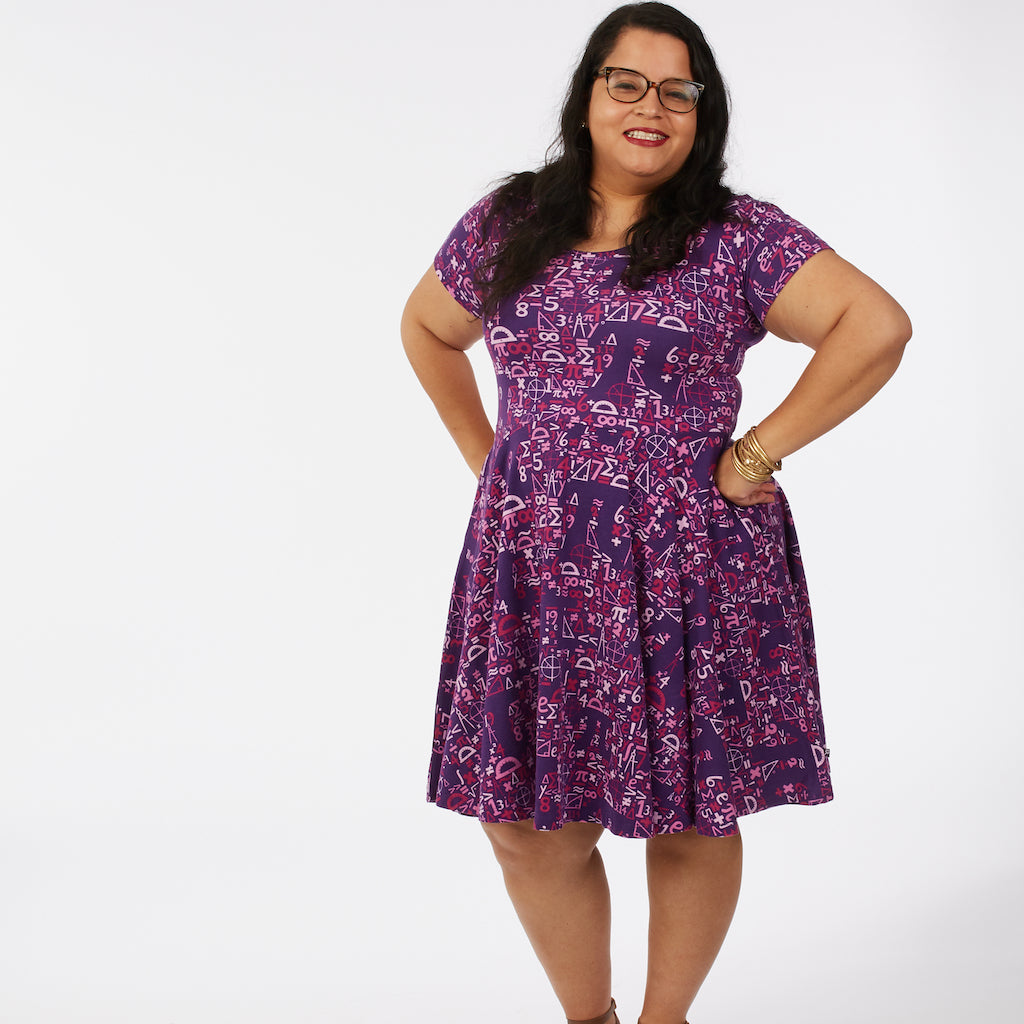 “I Spy Pi” Math Short Sleeve Super Twirler Dress with Pockets - Adult