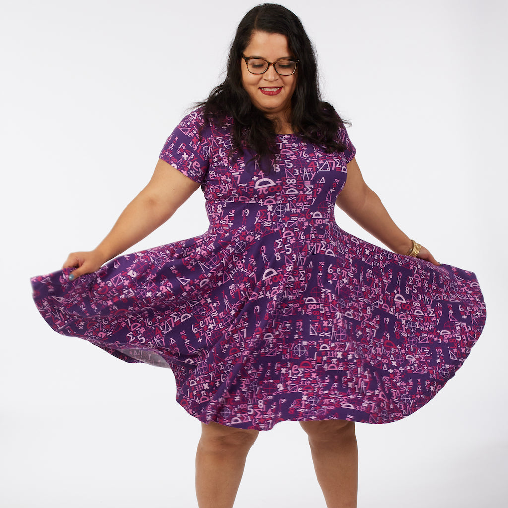 “I Spy Pi” Math Short Sleeve Super Twirler Dress with Pockets - Adult