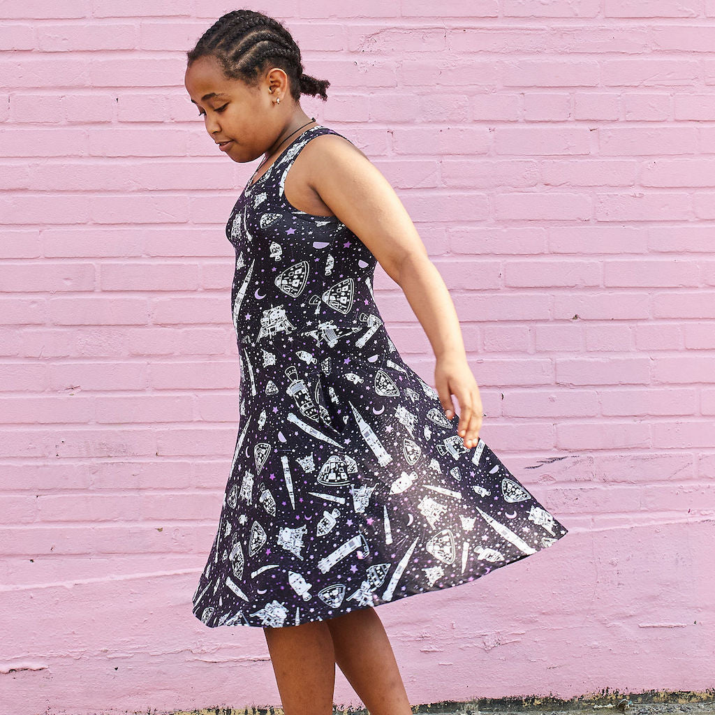 “One Small Step” Moon Landing Knee-Length Stretchy Sleeveless Play Dress with Pockets