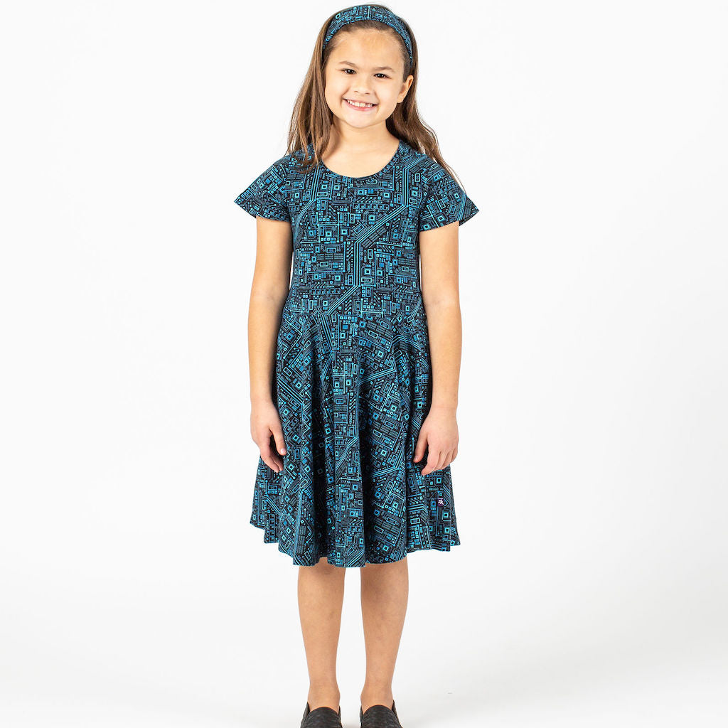"Up to Code" Circuits Short Sleeve Super Twirler Dress