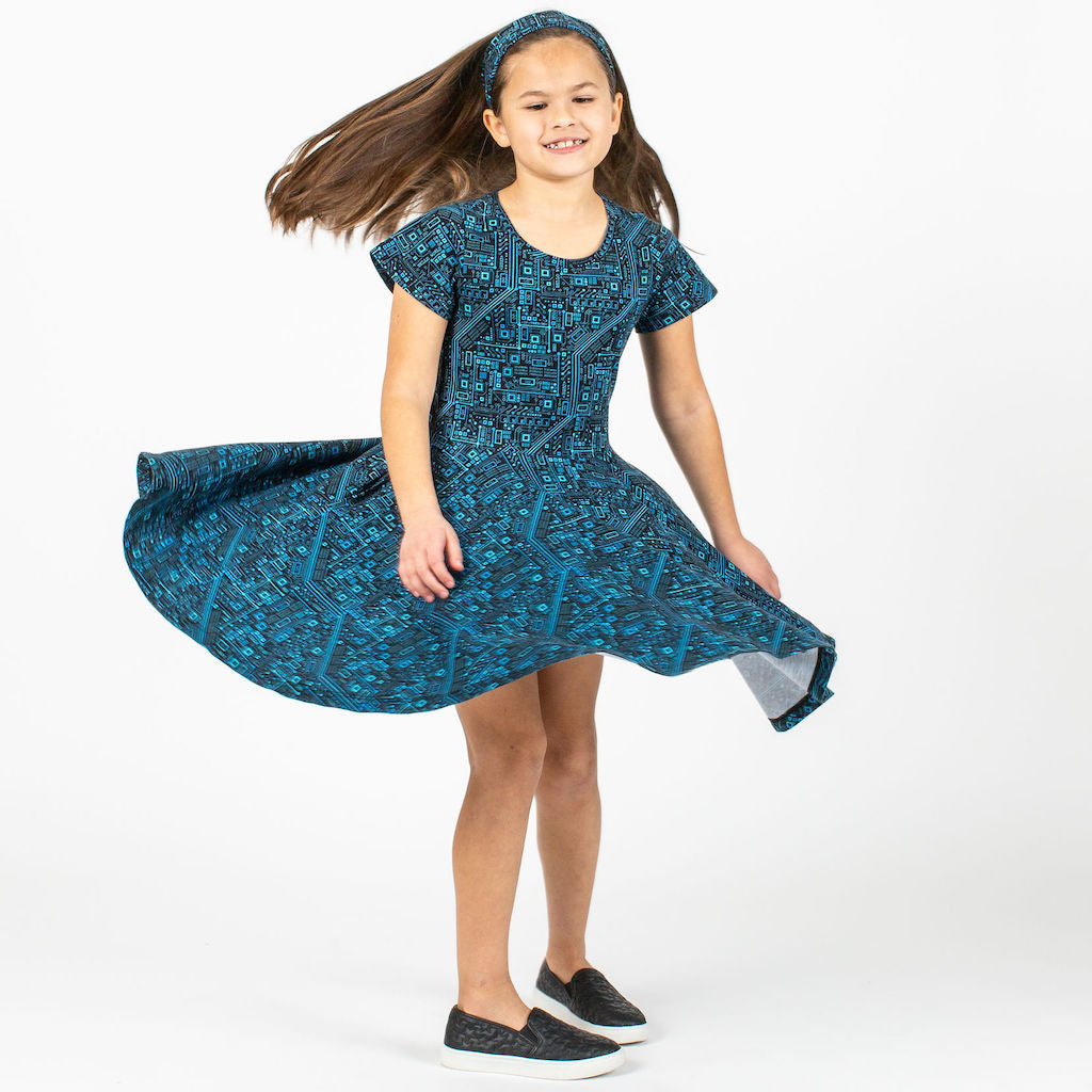 "Up to Code" Circuits Short Sleeve Super Twirler Dress
