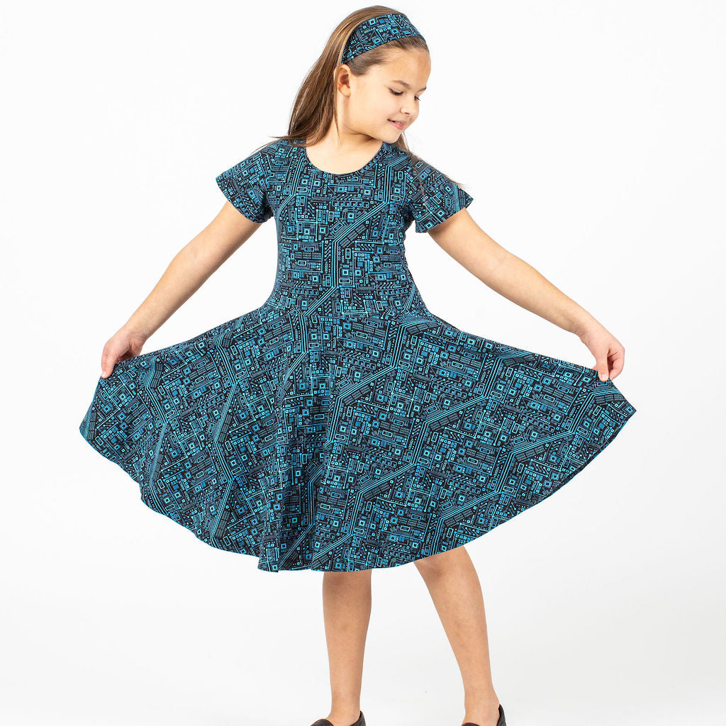 &quot;Up to Code&quot; Circuits Short Sleeve Super Twirler Dress