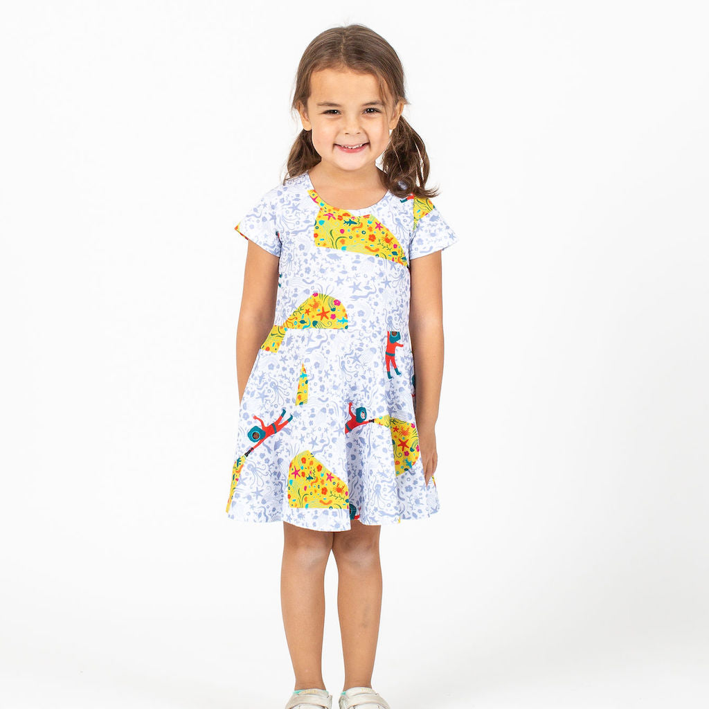 "Sea Her Shine" Ocean Explorer Short Sleeve Super Twirler Dress