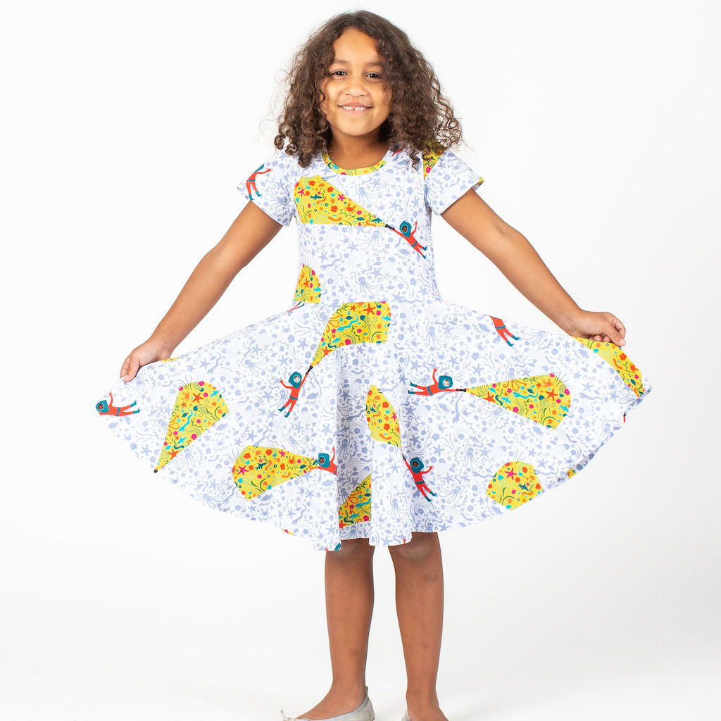 "Sea Her Shine" Ocean Explorer Short Sleeve Super Twirler Dress