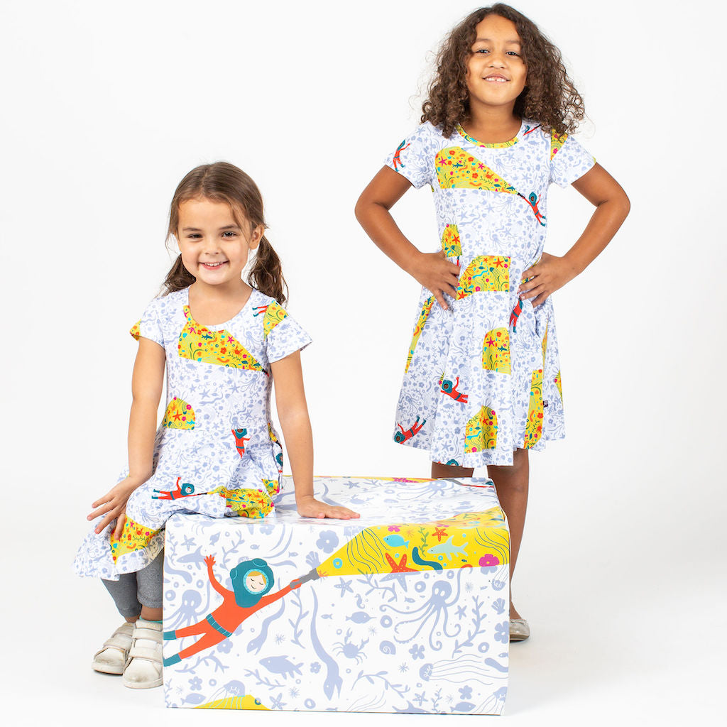 "Sea Her Shine" Ocean Explorer Short Sleeve Super Twirler Dress