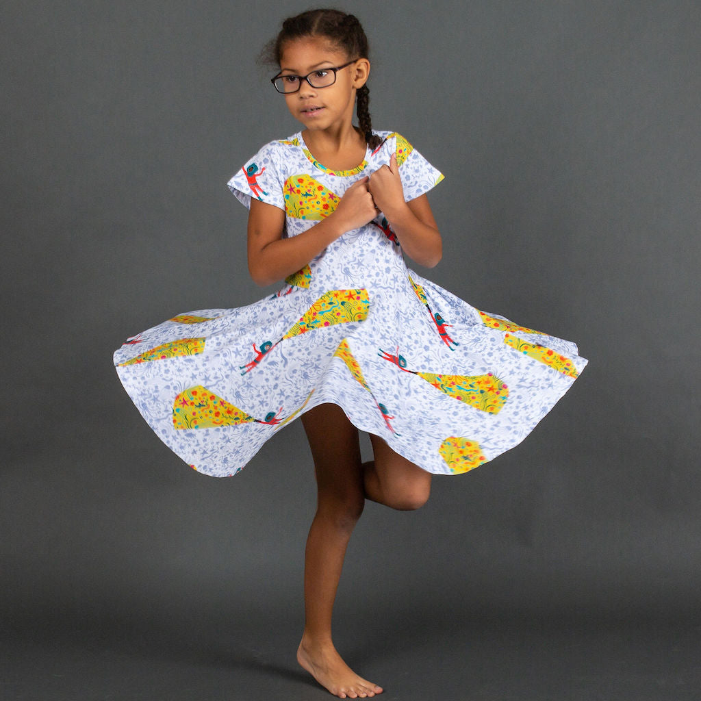 "Sea Her Shine" Ocean Explorer Short Sleeve Super Twirler Dress