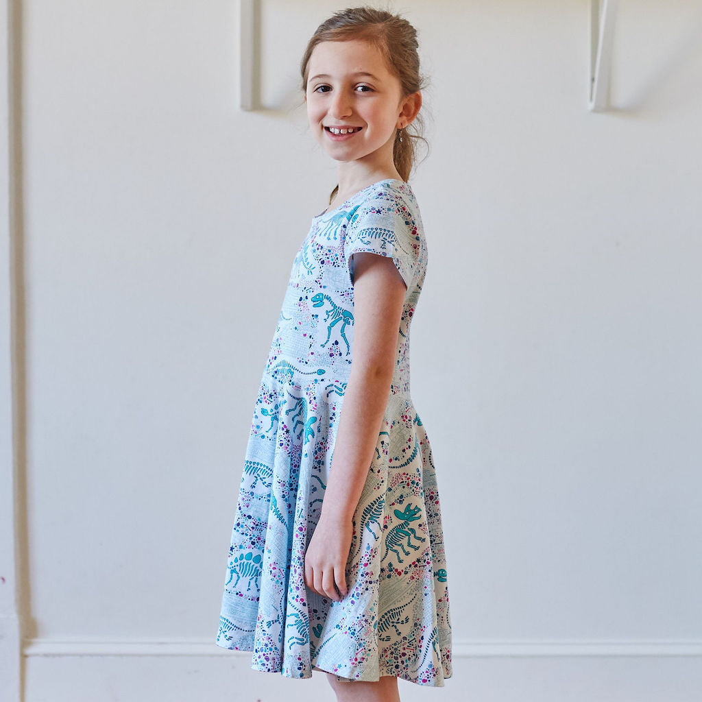 "Fossils Forever" Dinosaurs Short Sleeve Super Twirler Dress