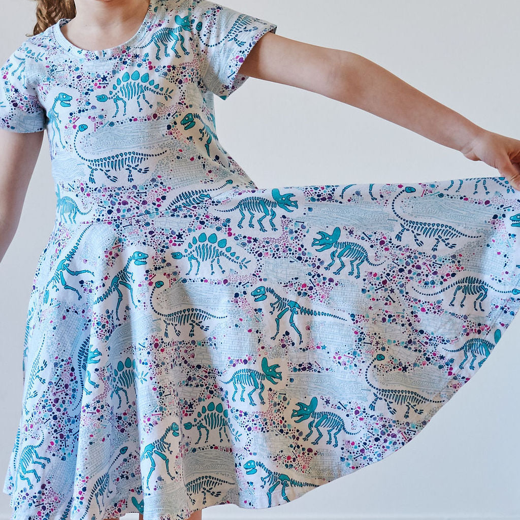 "Fossils Forever" Dinosaurs Short Sleeve Super Twirler Dress