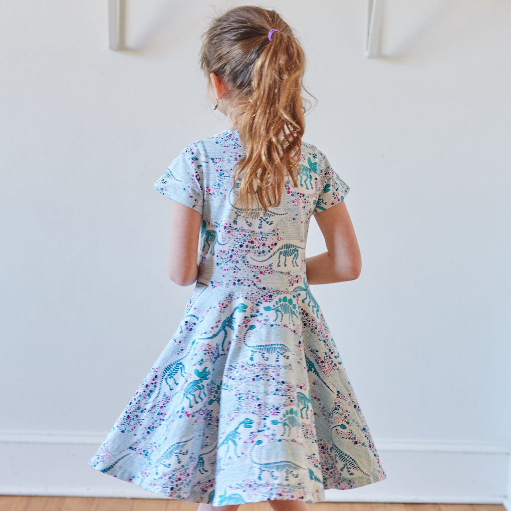 "Fossils Forever" Dinosaurs Short Sleeve Super Twirler Dress