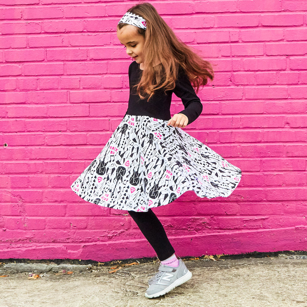 "Treblemaker" Rock Guitars Twirly Play Dress with Long Sleeves