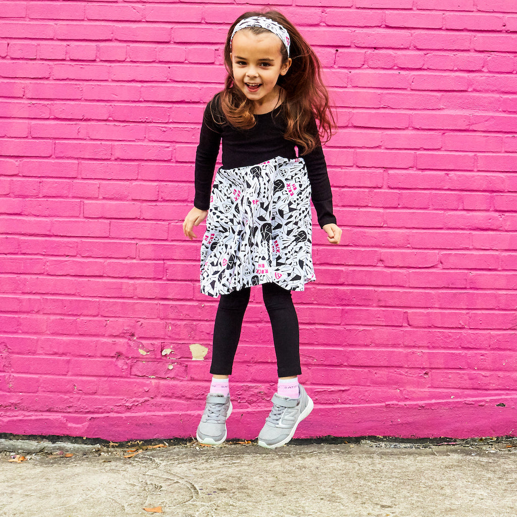 "Treblemaker" Rock Guitars Twirly Play Dress with Long Sleeves