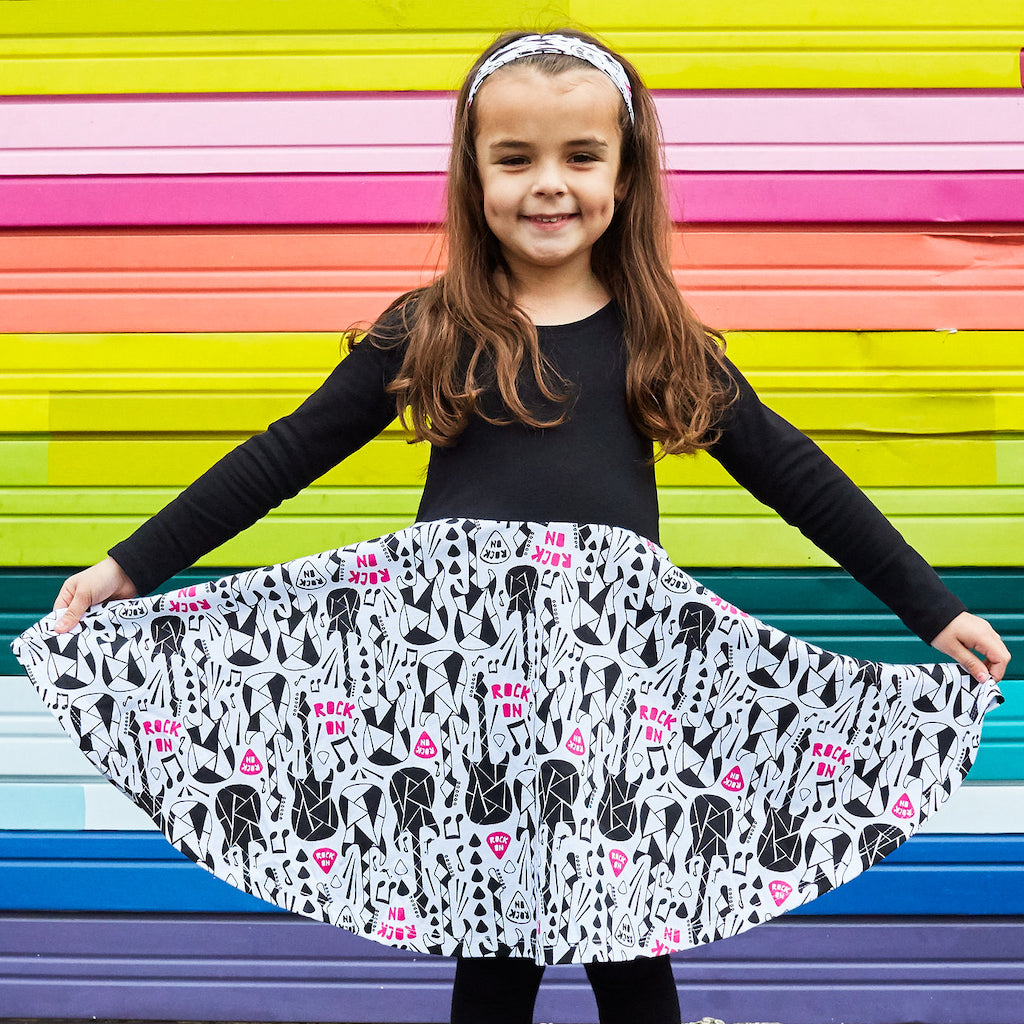 "Treblemaker" Rock Guitars Twirly Play Dress with Long Sleeves