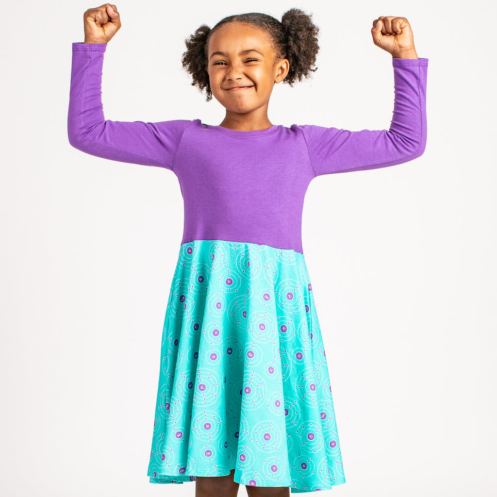 "Up and Atom" Chemistry Twirly Play Dress with Pockets and Long Sleeves