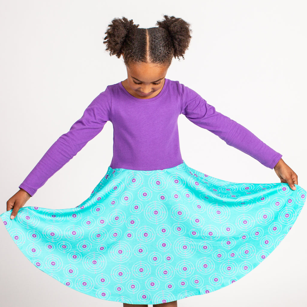 "Up and Atom" Chemistry Twirly Play Dress with Pockets and Long Sleeves