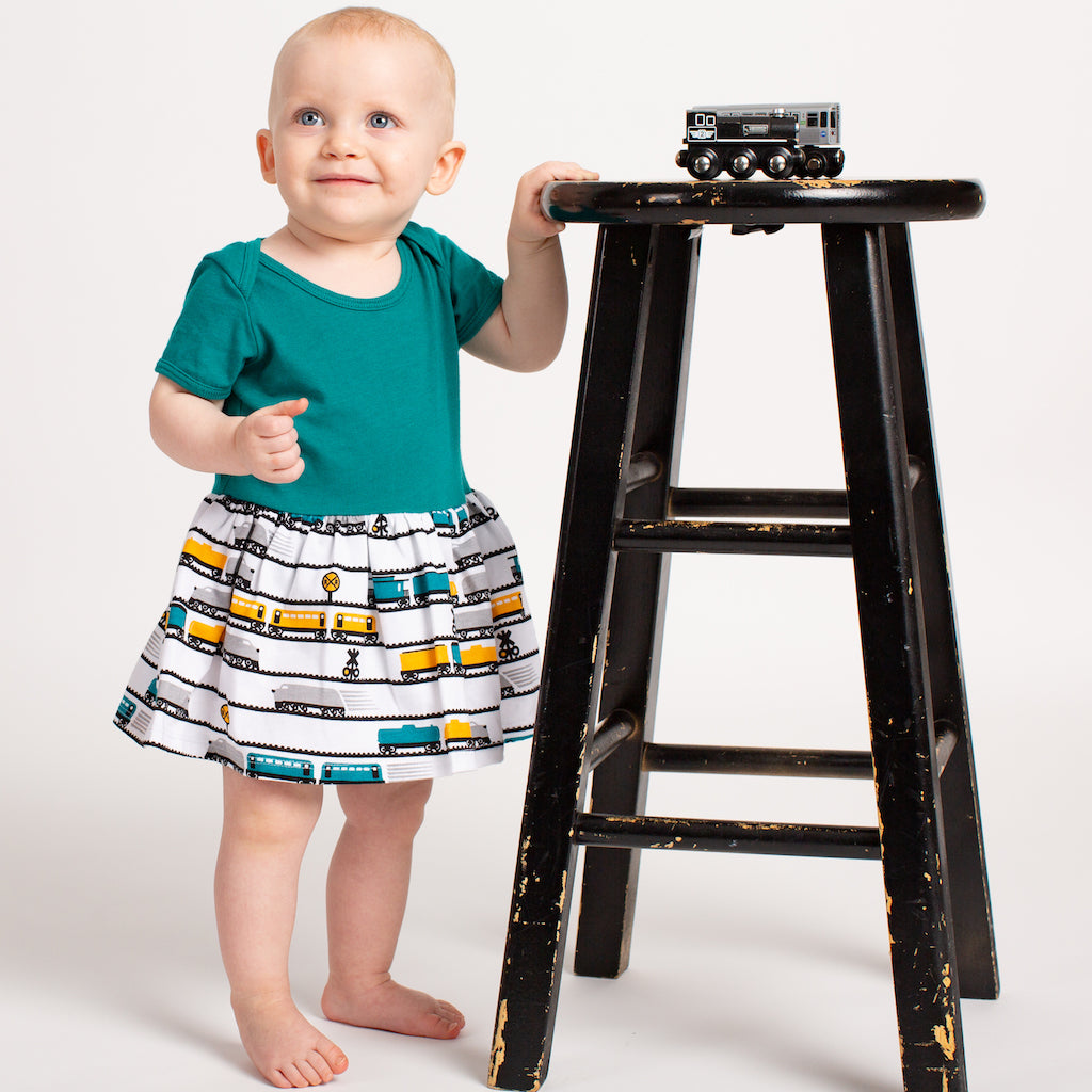 &quot;ENGINEuity&quot; Trains Infant Snapsuit Dress