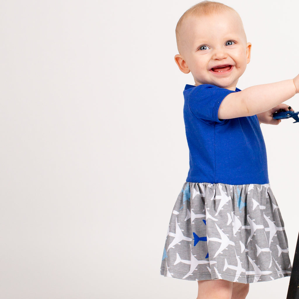 “True Blue” Airplanes Infant Snapsuit Dress