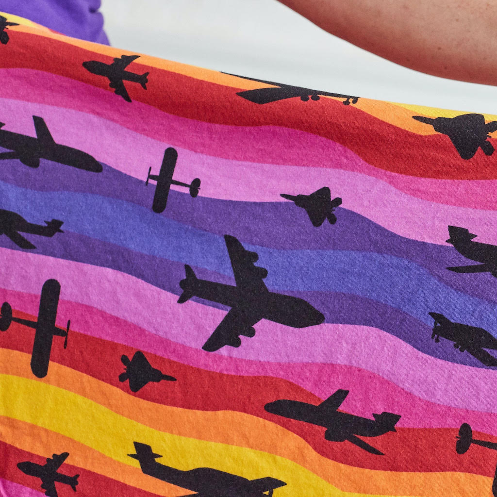 “Twilight Takeoff” Sunset Airplanes Short Sleeve Super Twirler Dress
