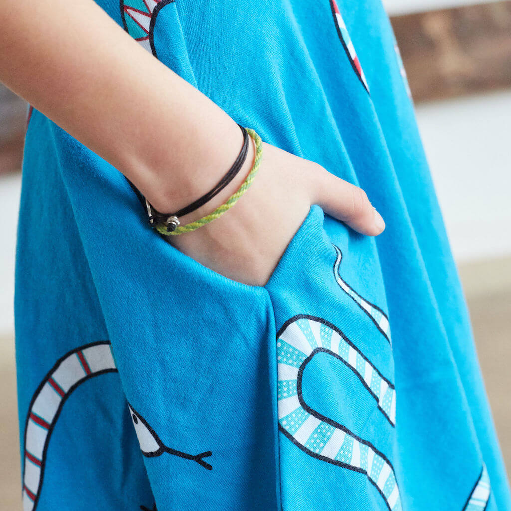 "Snakes on a Dress" Ballerina Style Short Sleeve Dress with Pockets