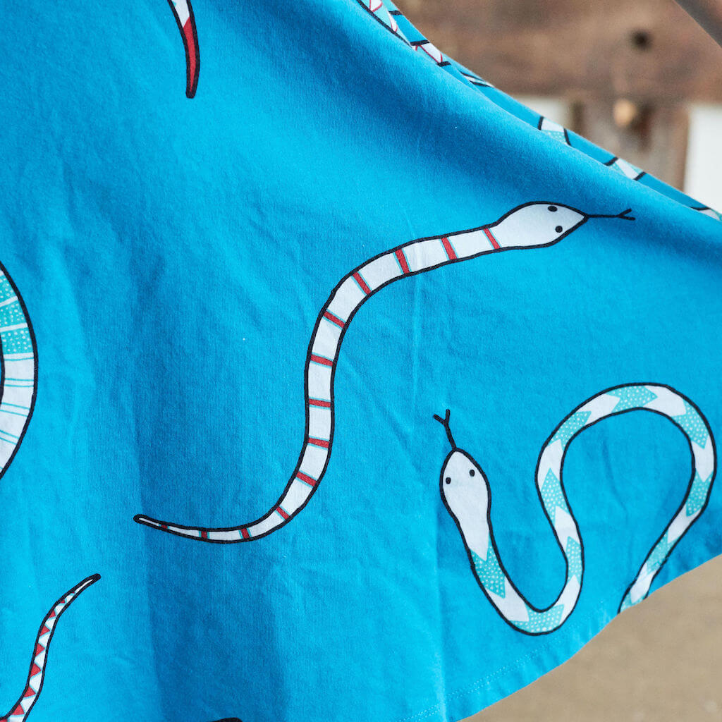 "Snakes on a Dress" Ballerina Style Short Sleeve Dress with Pockets