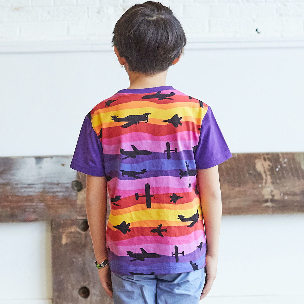 “Twilight Takeoff” Sunset Airplanes Short Sleeve Pocket Tee