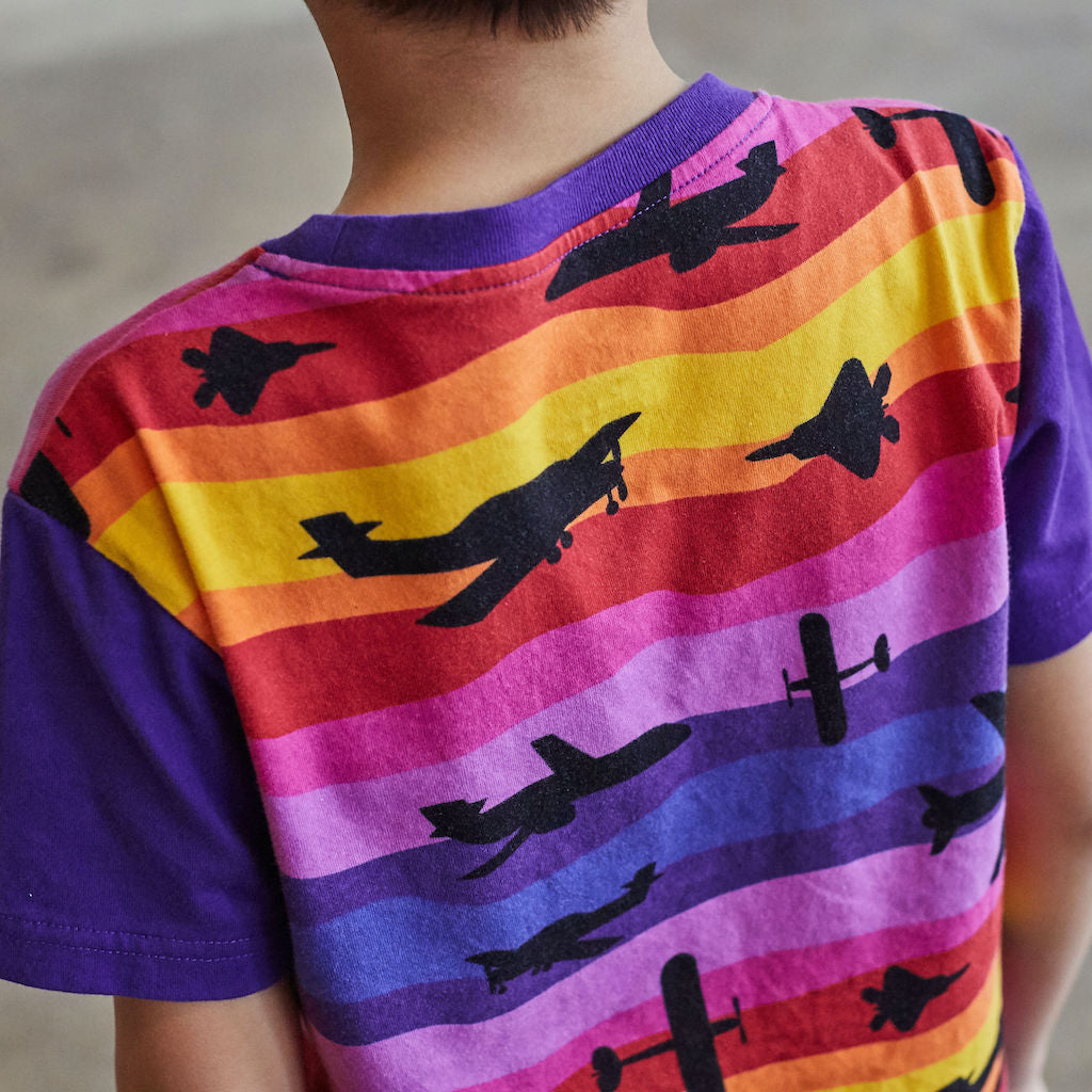 “Twilight Takeoff” Sunset Airplanes Short Sleeve Pocket Tee