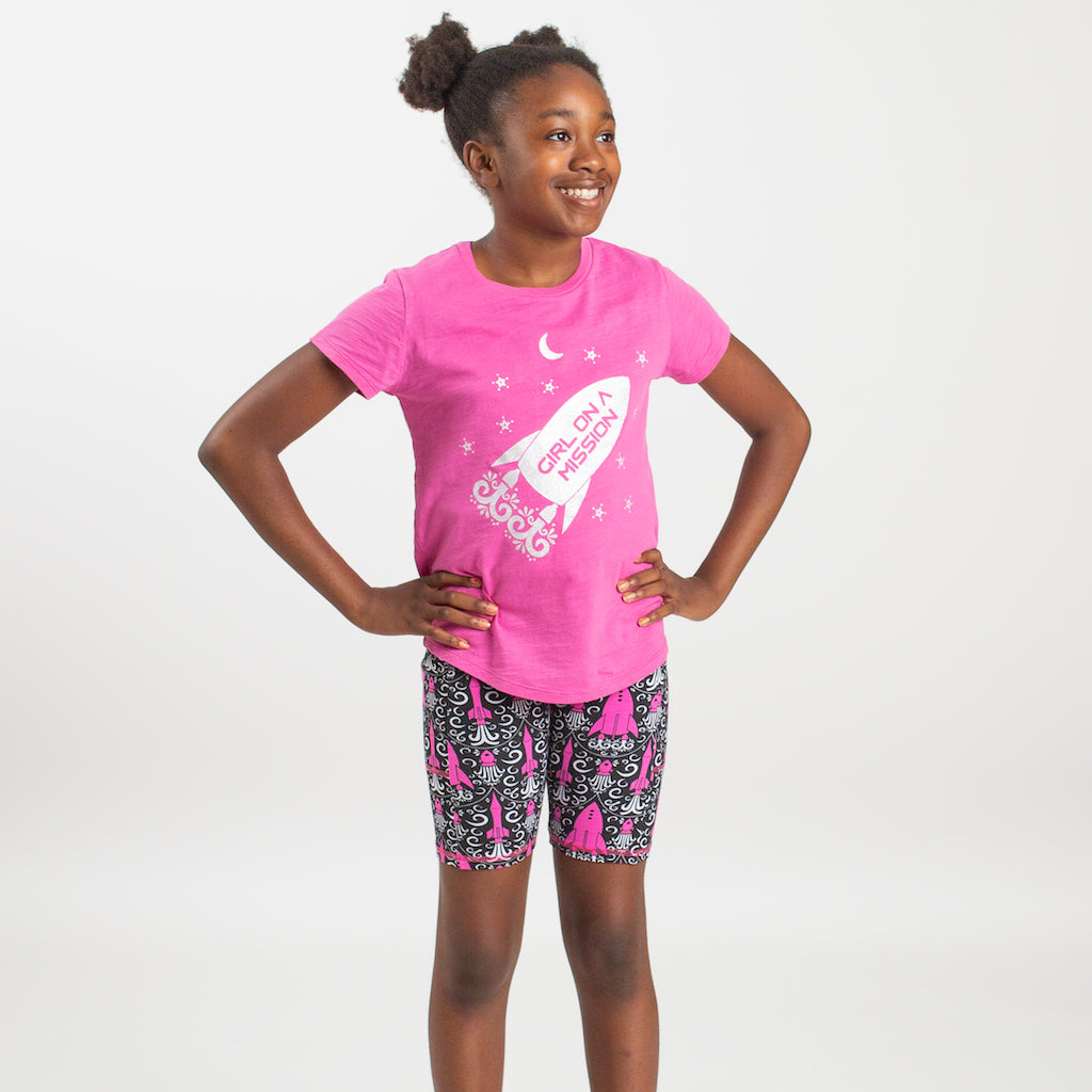 “Girl on a Mission” Sparkly Rockets Youth T-Shirt
